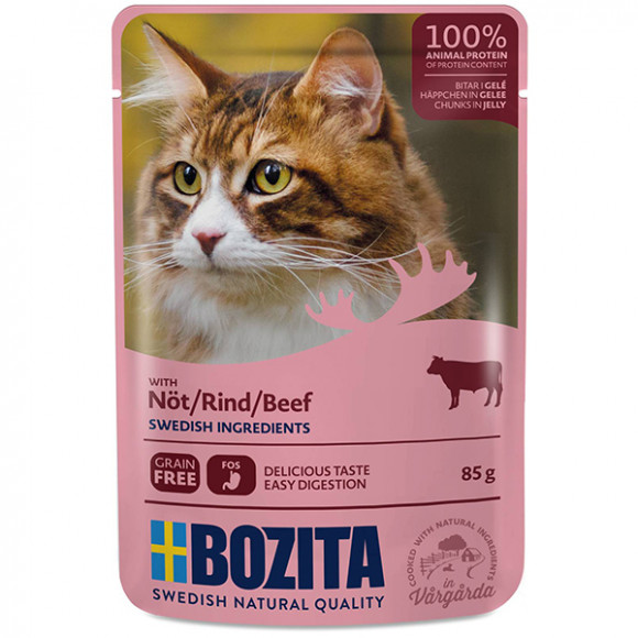 Влажный корм BOZITA для кошек кусочки в желе с говядиной 85г