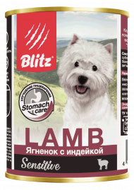 Консервы BLITZ LAMB для собак всех пород и возрастов (ЯГНЕНОК, ИНДЕЙКА), 400 г. Консервы BLITZ LAMB для собак всех пород и возрастов (ЯГНЕНОК, ИНДЕЙКА), 400 г.