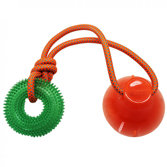 Игрушка для собак Тяни-кусай на одной присоске 45см зеленое шипованое кольцо N1