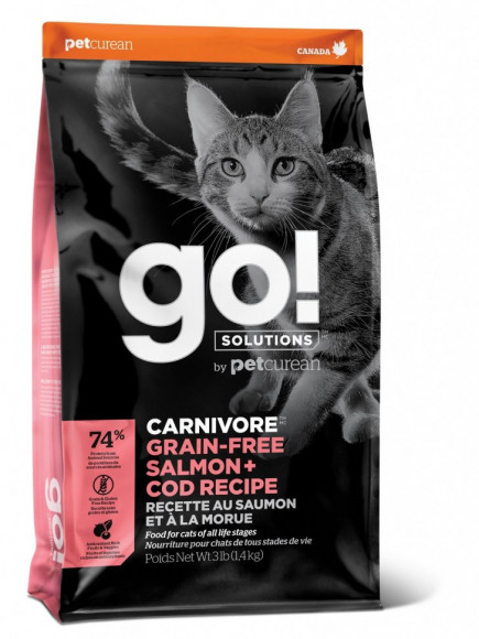 Корм GO! NATURAL Holistic Carnivore Grain Free Salmon + Cod Recipe беззерновой для котят и кошек с лососем и треской 1,4кг