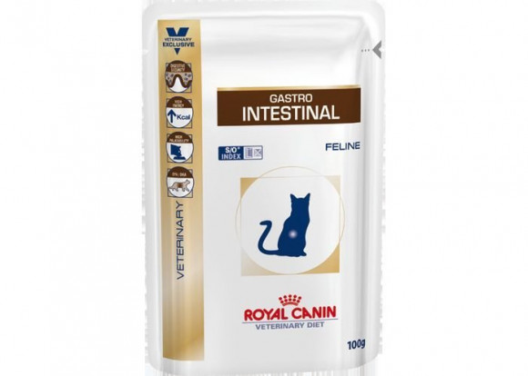 АКЦИЯ!!! Комплект ветеринарный влажный корм Royal Canin для кошек при нарушениях пищеварения Gastro Intestinal (пауч) 100гр*3шт + 1шт в подарок