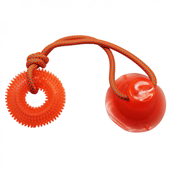 Игрушка для собак Тяни-кусай на одной присоске 45см оранжевое шипованное кольцо N1