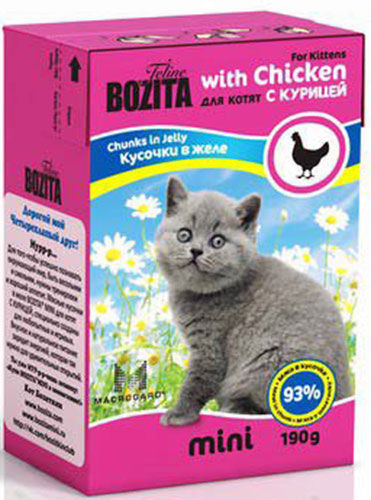 Влажный корм Bozita super premium mini Кусочки в желе для котят с курицей 190гр