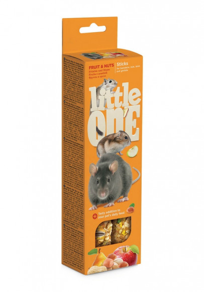 Little One Палочки для хомяков, крыс, мышей и песчанок с фруктами и орехами, коробка 2х60г