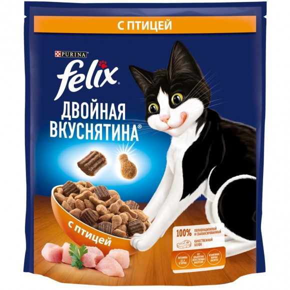 Корм Purina Felix Двойная Вкуснятина для взрослых кошек, с птицей, 1,3кг