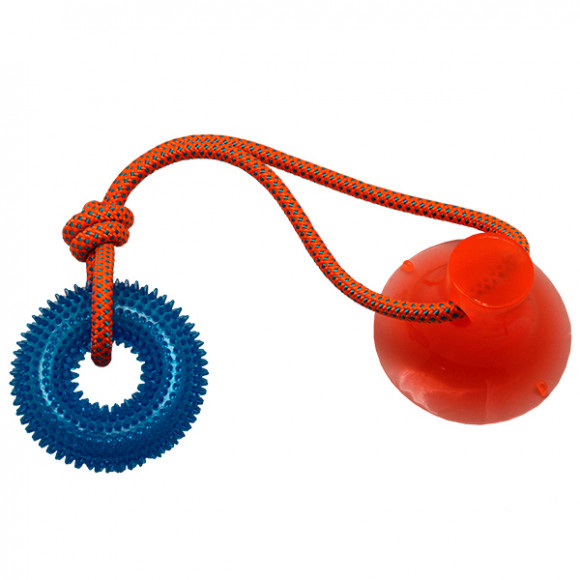 Игрушка для собак Тяни-кусай на одной присоске 45см синее  шипованое кольцо N1