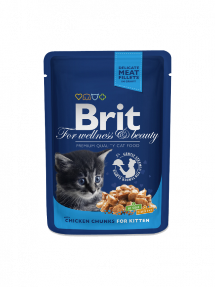 Влажный корм Brit Premium для котят (пауч) Курица 100гр