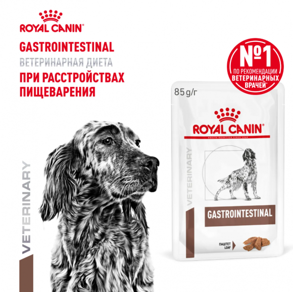 Ветеринарный корм Royal Canin для взрослых собак при расстройствах пищеварения Gastro Intestinal в паштете 85 г