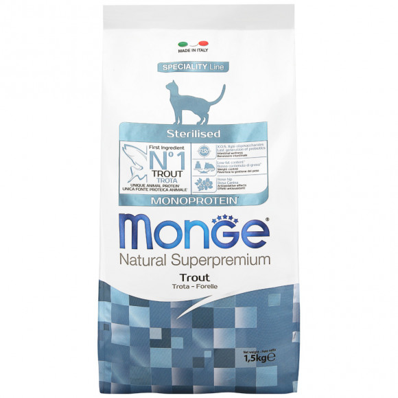 Корм Monge Cat Monoprotein для котят с форелью 1,5кг