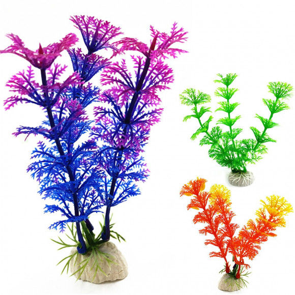 Растение пластиковое для аквариума 16см, сине-фиолетовое