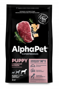 Корм AlphaPet для щенков до 6 месяцев, беременных и кормящих собак крупных пород (говядина, рубец) 1,5 кг