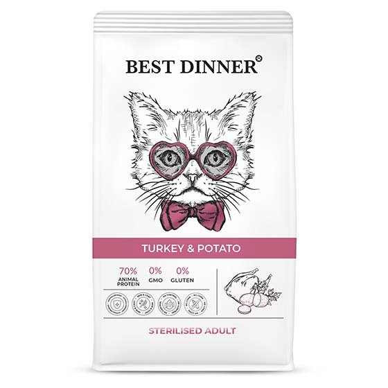 Корм Best Dinner для кастрированных/стерилизованных кошек Индейка и картофель Adult Sterilised Turkey & Potato 1,5кг