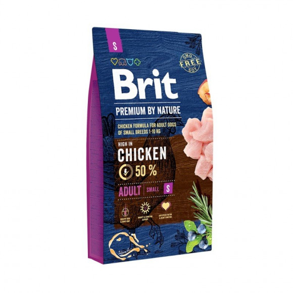 Корм Brit Premium by Nature Adult S для взрослых собак малых пород (1-10 кг 1-7 лет) 8кг