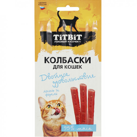 Лакомство TITBIT Колбаски Двойное удовольствие для кошек с лососем и форелью 15г
