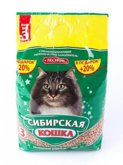 Наполнитель Сибирская Кошка Лесной 3л +20% в подарок!