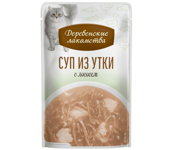 Лакомство Деревенские Лакомства суп из утки с лососем для кошек 35 г