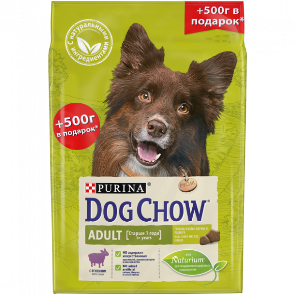 АКЦИЯ!!! Корм Purina Dog Chow для взрослых собак, с ягненком,  2 кг + 500 г в подарок!