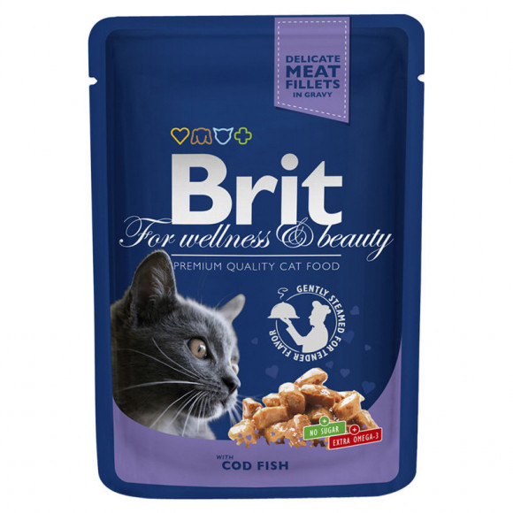 Влажный корм Brit Premium для кошек (пауч) Треска 100гр