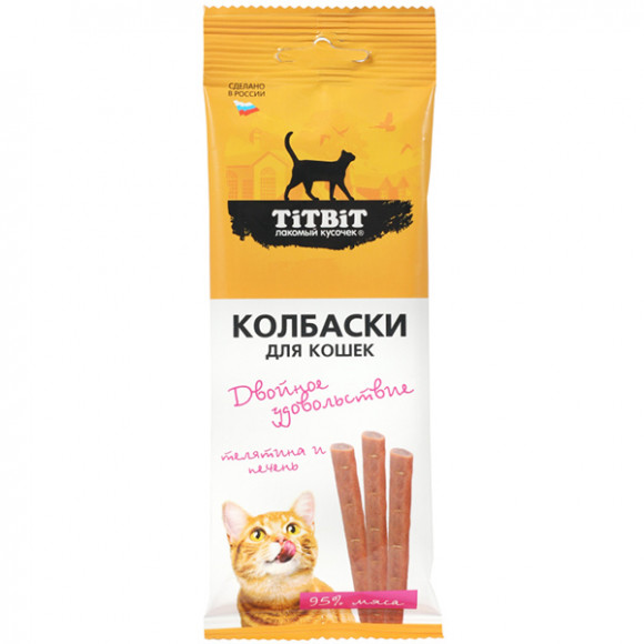Лакомство TITBIT Колбаски Двойное удовольствие для кошек с телятиной и печенью 45г