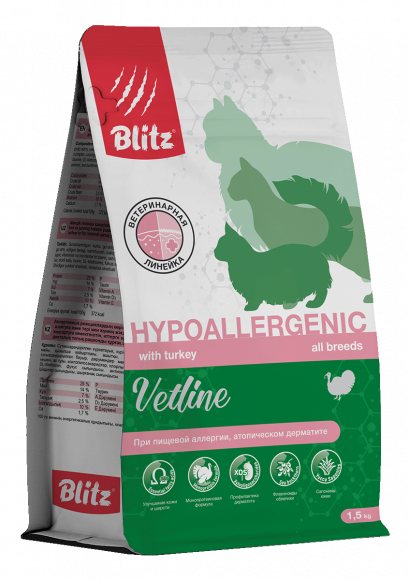 Ветеринарный влажный корм Blitz Vetline для кошек Hypoallergenic, 400 г Ветеринарный влажный корм Blitz Vetline для кошек Hypoallergenic, 400 г