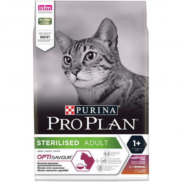 Корм Purina Pro Plan для стерилизованных кошек, утка/печень, 3кг.