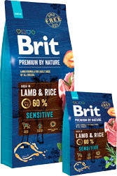 Корм Brit Premium by Nature Adult для взрослых собак всех пород с ягненком и рисом 15кг