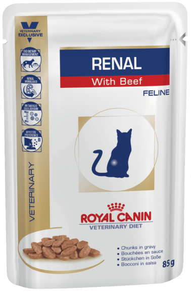 Ветеринарный влажный корм Royal Canin для кошек с хронической почечной недостаточностью Renal с говядиной 85гр