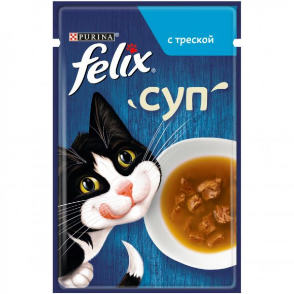 Влажный корм Purina Felix суп для взрослых кошек с треской, пауч, 48г