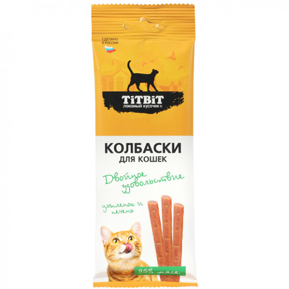 Лакомство TITBIT Колбаски Двойное удовольствие для кошек с цыпленком и печенью 45г