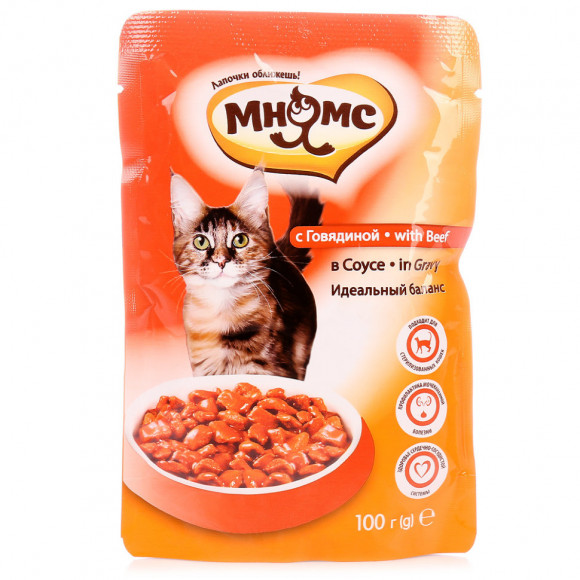 Влажный корм Мнямс для взрослых кошек с говядиной в соусе идеальный баланс 100гр