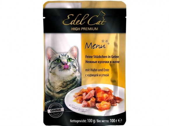 Влажный корм Edel Cat в желе курица + утка (пауч) 100гр