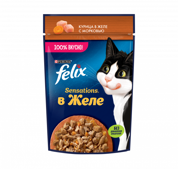Влажный корм Purina Felix Sensations для кошек курица с морковью пауч в желе 75гр