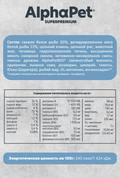 Корм AlphaPet MONOPROTEIN для собак мелких пород из белой рыбы 500 г