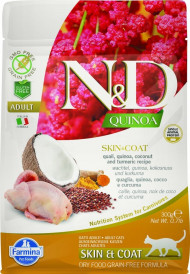 Корм Farmina N&D Cat Quinoa Skin&coat Herring Quail беззерновой для взрослых кошек Перепел, киноа, кокос и куркума 300гр