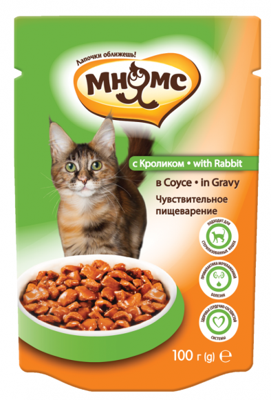 Влажный корм Мнямс для взрослых кошек с кроликом в соусе чувствительное пищеварение 100гр