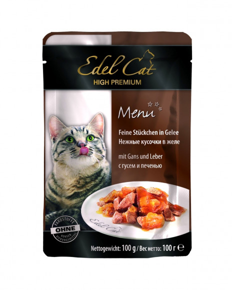 Влажный корм Edel Cat в желе гусь+печень (пауч) 100гр