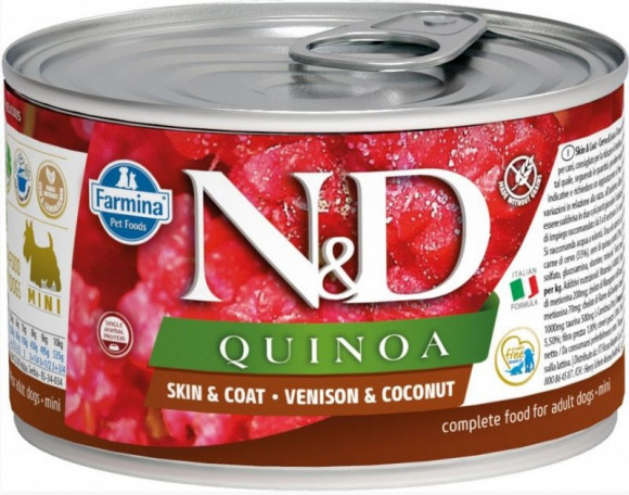 Влажный корм Farmina N&D Dog Quinoa Skin & Coat Venison & Coconut Mini консервы для собак мелких пород Оленина, кокос и киноа 140гр