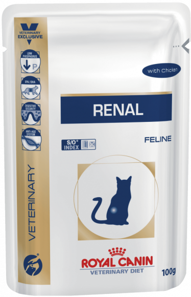 Ветеринарный влажный корм Royal Canin для кошек с хронической почечной недостаточностью Renal с цыпленком 85гр