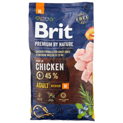АКЦИЯ!!! Корм Brit Premium by Nature Adult M для взрослых собак средних пород 15кг+3кг