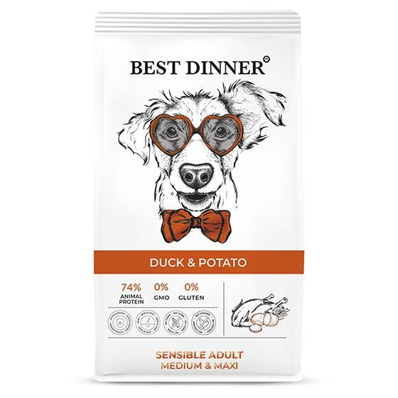 Корм Best Dinner для собак средних и крупных пород, Утка- картофель Adult Sensible Medium & Maxi Duck & Potato 3кг