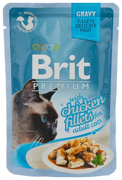 Влажный корм Brit Premium для кошек курица в соусе (пауч) 85гр