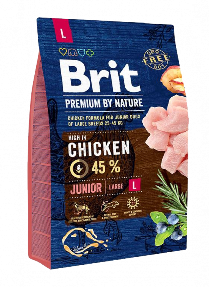 Корм Brit Premium by Nature Junior L для щенков и молодых собак крупных пород (25-45кг) 15кг