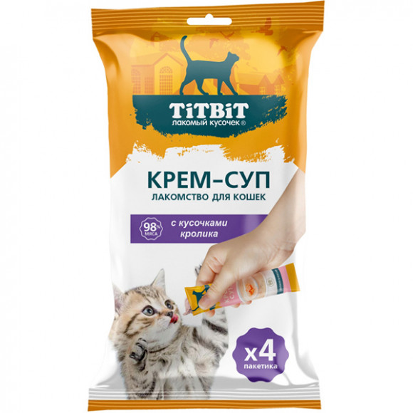Лакомство TITBIT Крем-суп для кошек с кусочками кролика 10 г, 4шт/уп