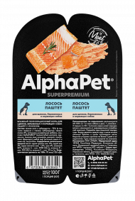 Влажный корм AlphaPet паштет для щенков, беременных и кормящих собак с лососем 100г