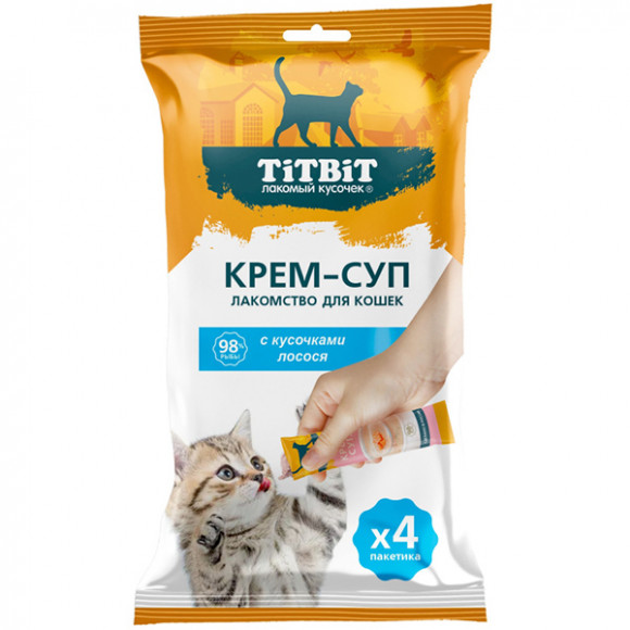 Лакомство TITBIT Крем-суп для кошек с кусочками лосося 10 г, 4шт/уп