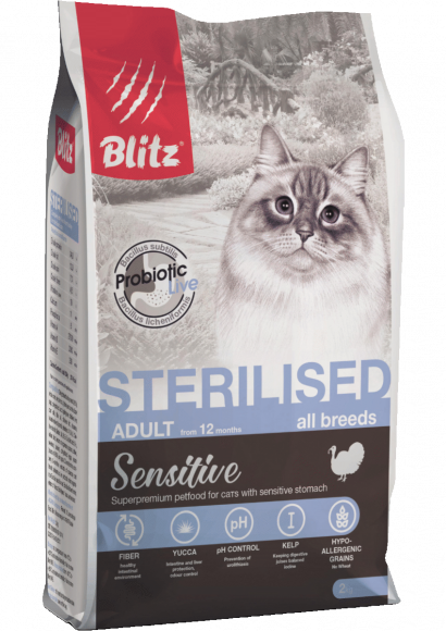 Корм Blitz Sterilised для стерилизованных кошек с индейкой 2 кг
