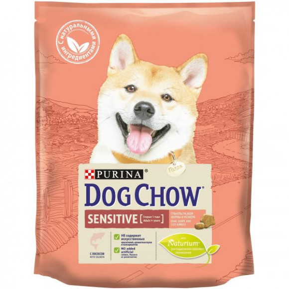 Корм Purina Dog Chow Sensitive для взрослых собак с чувствительным пищеварением, лосось, 800 г