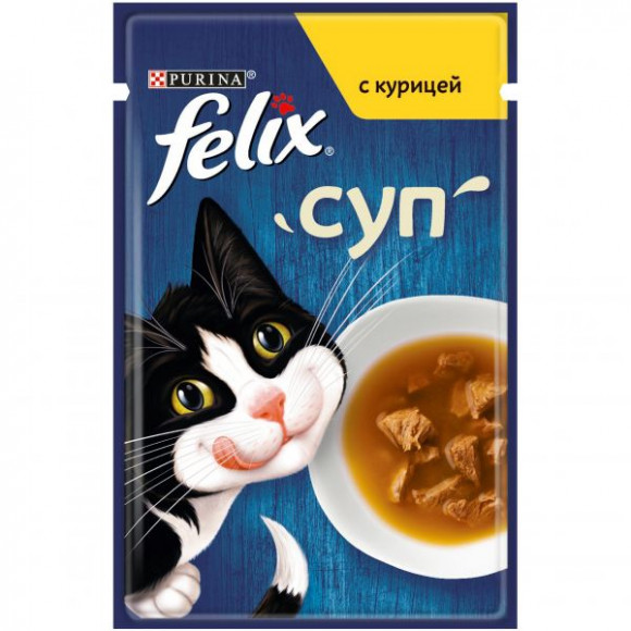 Влажный корм Purina Felix суп для взрослых кошек с курицей, пауч, 48г
