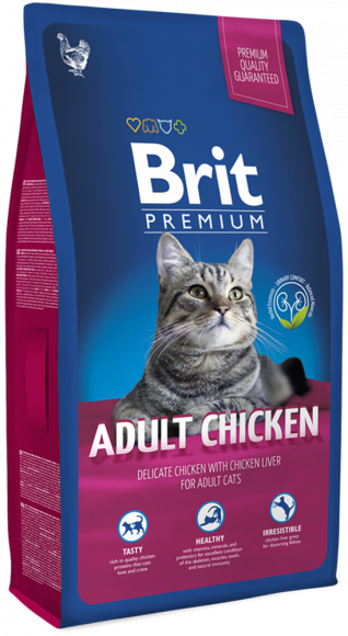 Корм Brit Premium Cat Adult Chicken для взрослых кошек курица и куриная печень 8кг