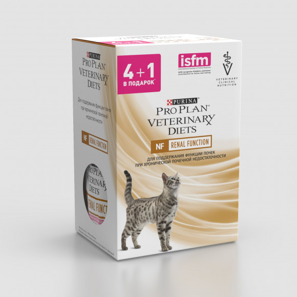 АКЦИЯ!!! Влажный корм Pro Plan Veterinary Diets NF Renal Function для взрослых кошек для поддержания функции почек при хронической почечной недостаточности, с курицей и лососем, 5х85 г